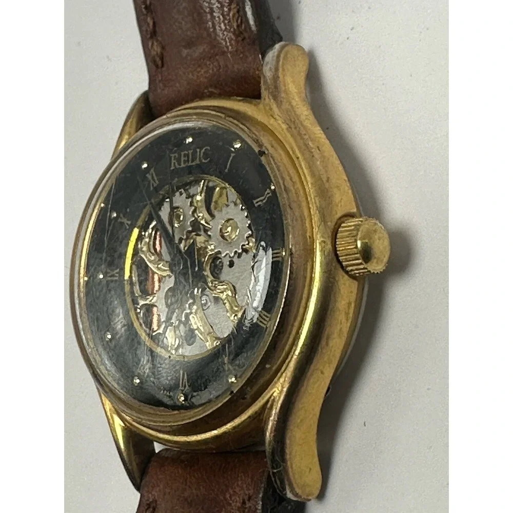 Relic ZR-72100 Ladies Skeleton Watch New Battery 25MM 6.75